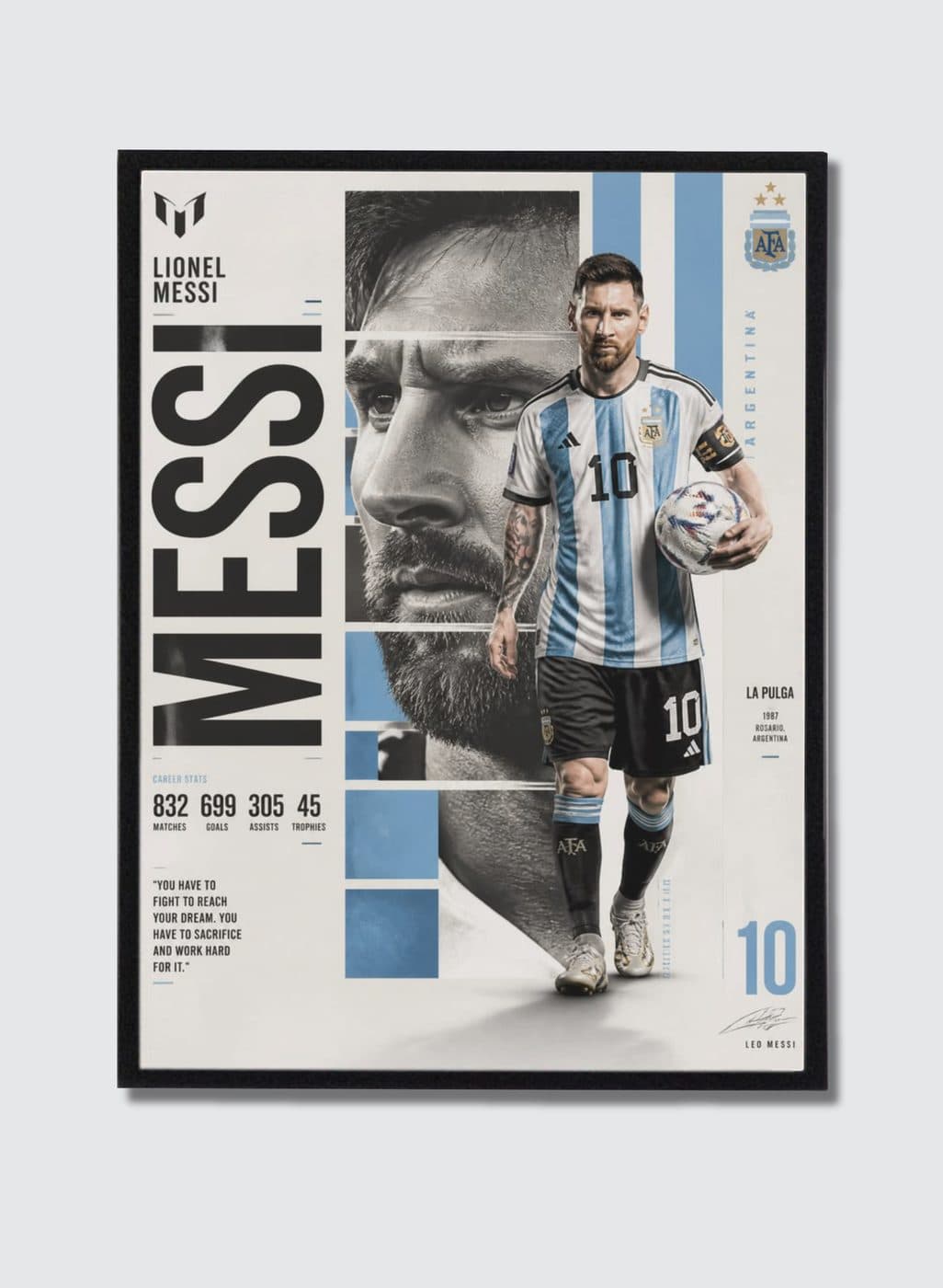 The Greatest Of All Time — Messi framed poster, mockup on a wall